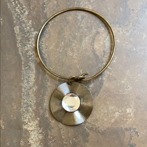 NWT Antique Gold Disc With Crystal Charm Bangle